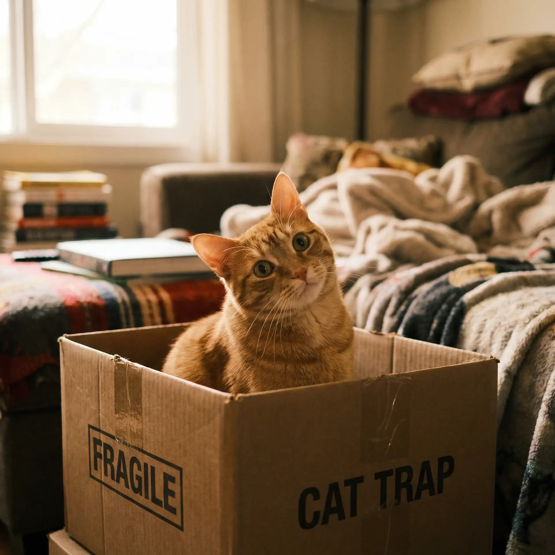 橘猫躲在纸箱里 - 僵尸世界大战电影