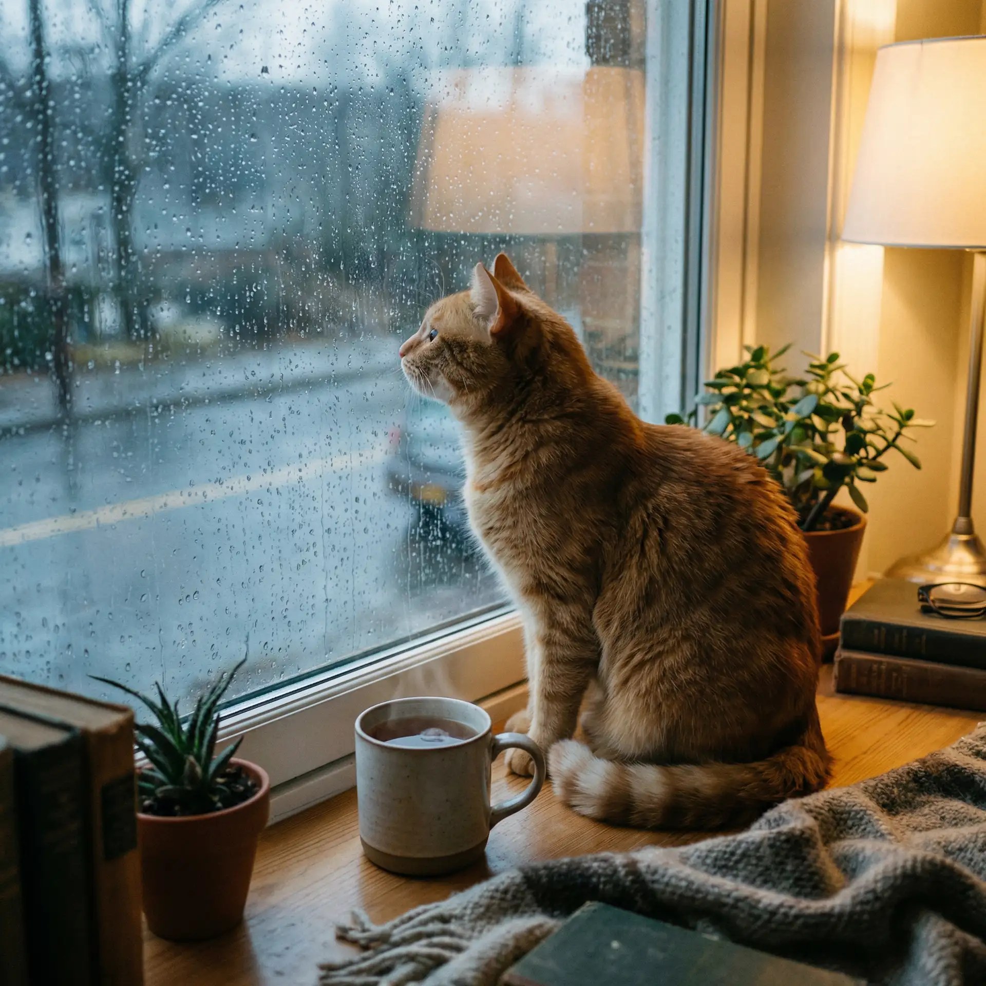 猫咪望着窗外的雨 - 僵尸世界大战电影